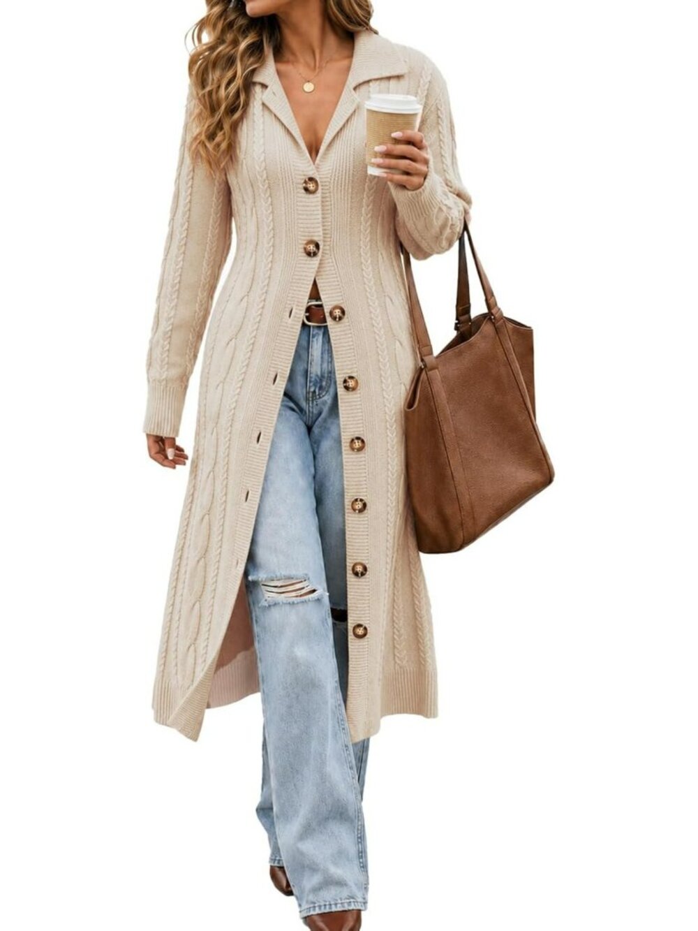 Chic Women's Long Button Cardigan Sweater Dress - Cozy Midi Style for Fall